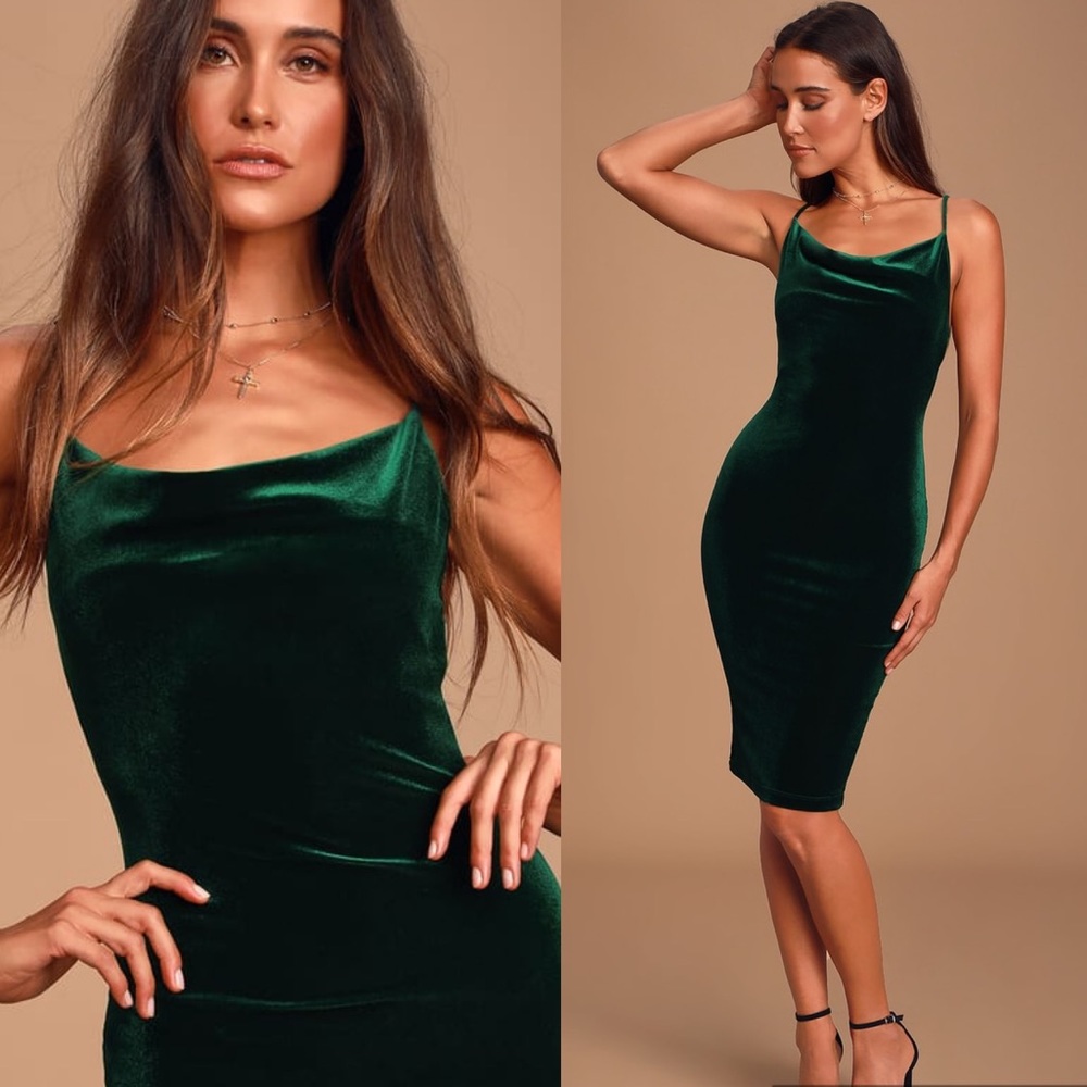 Exclusive Velvet Slim Bodycon Midi Cocktail Dres